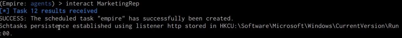 Empire client scheduled task execute output